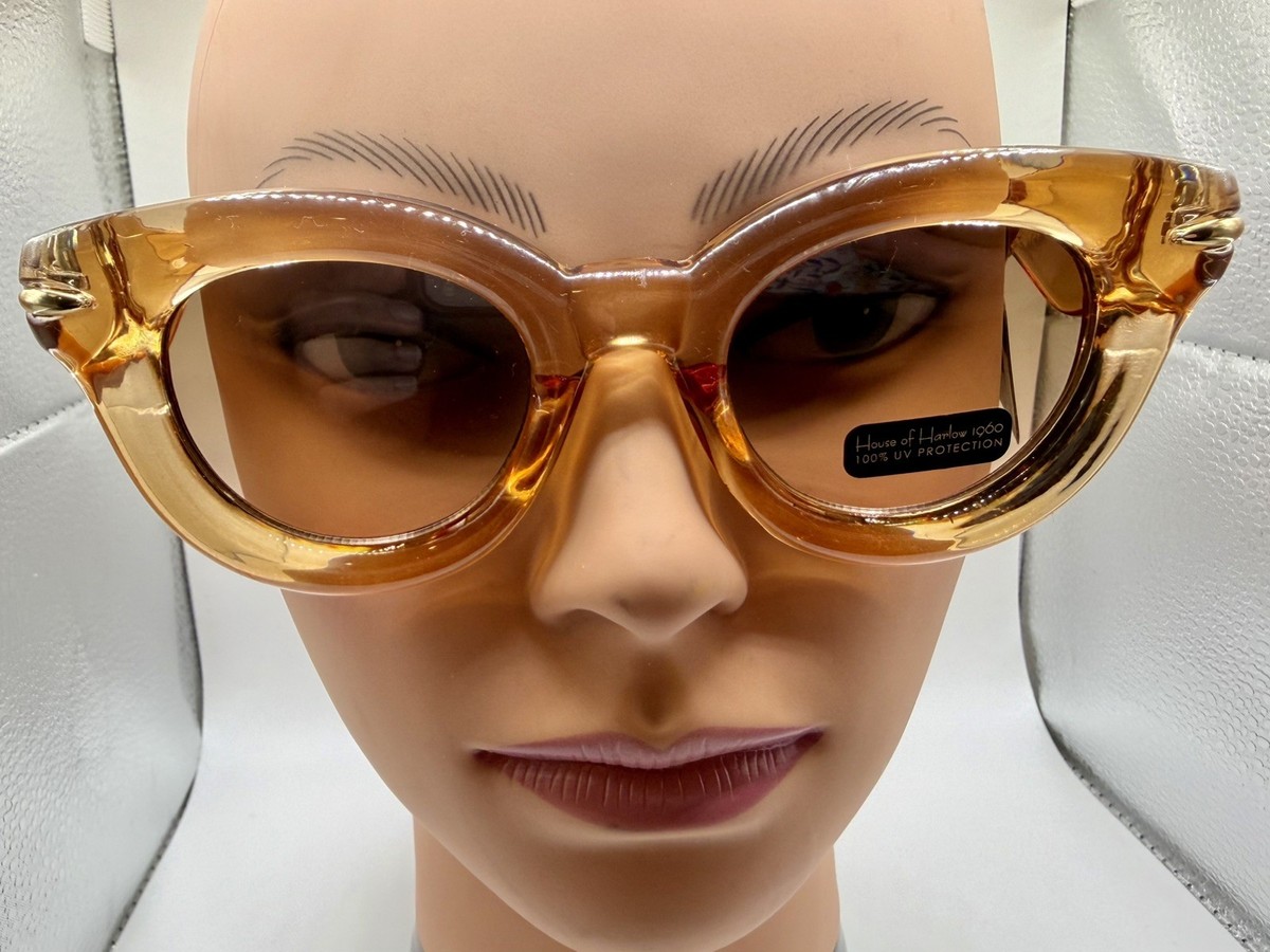 House of Harlow 1960 Clear Amber Cat Eye Sunglasses~ Brown 