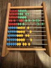Vintage Wooden Abacus Counting Frame Colorful Beads Math Learning Toy