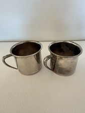 VINTAGE SILVER PLATED BABY CUPS SET OF 2 ORNATE HANDLES DECORATIVE PATINA