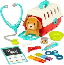 Battat Mini Vet Playset Plush Dog Carrier Stickers Checklist Puppy Vet Kit 11pcs