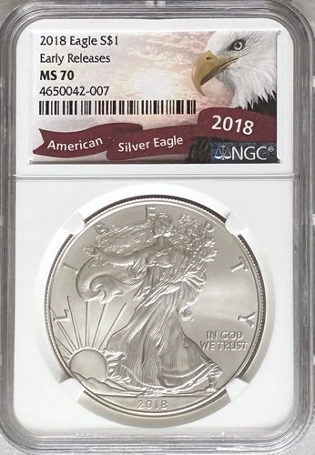 2018 AMERICAN SILVER EAGLE NGC MS70 EARLY RELEASES Ribbon .999 Fine Bullion Coin