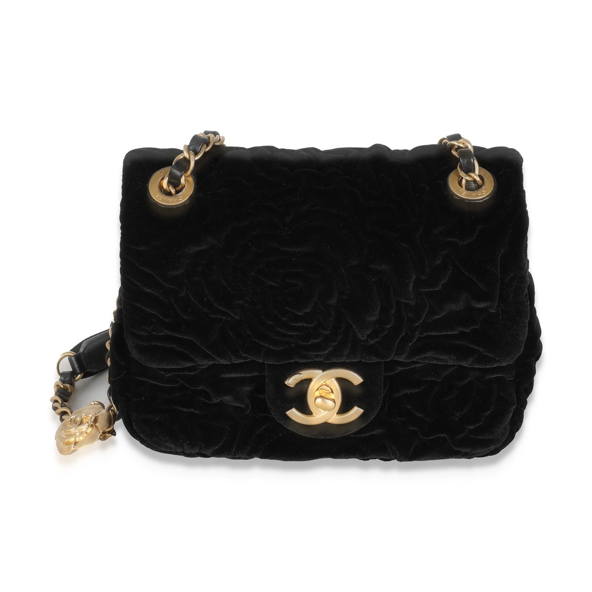 Chanel Black Camellia Embossed Velvet Mini Square Flap Bag | eBay