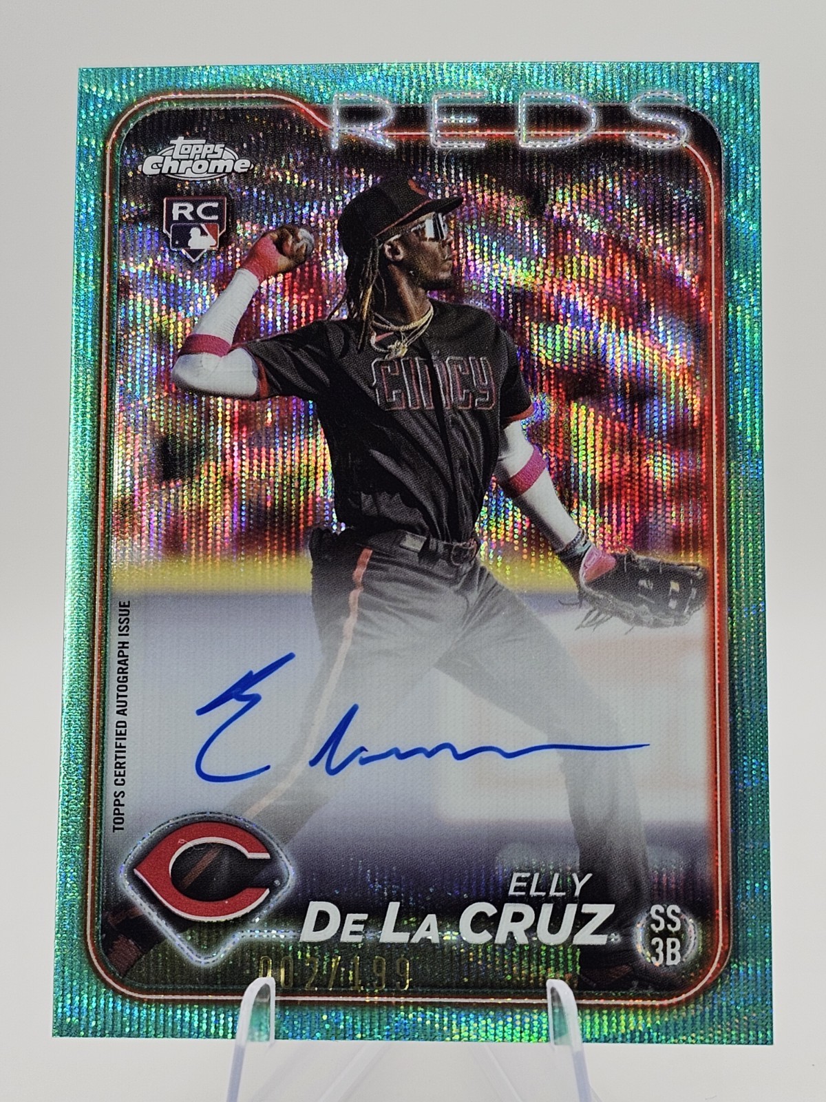 2024 Topps Chrome - Rookie Autographs Elly De La Cruz #RA-EDLC Aqua Wave /199 NM