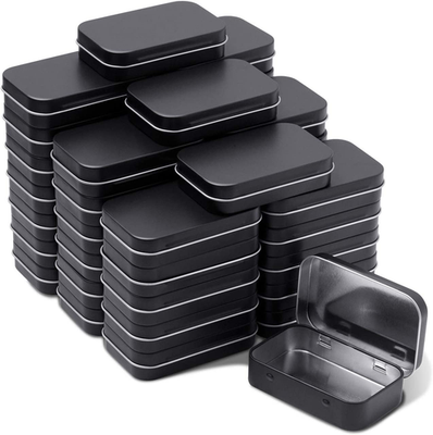 #ad Metal Rectangular Hinged Tins Pack of 40 Matte Black Mini Portable Box Contai $32.44