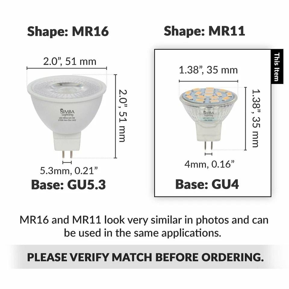 [Paquete de 10] LED MR11 3W 20W 12V Halógeno Repuesto GU4 Bi-Pin 3000K Blanco Suave Foto 3 de 4