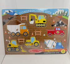 Melissa  Doug Peg Puzzle Construction Site Wooden Game Ages 2  3388