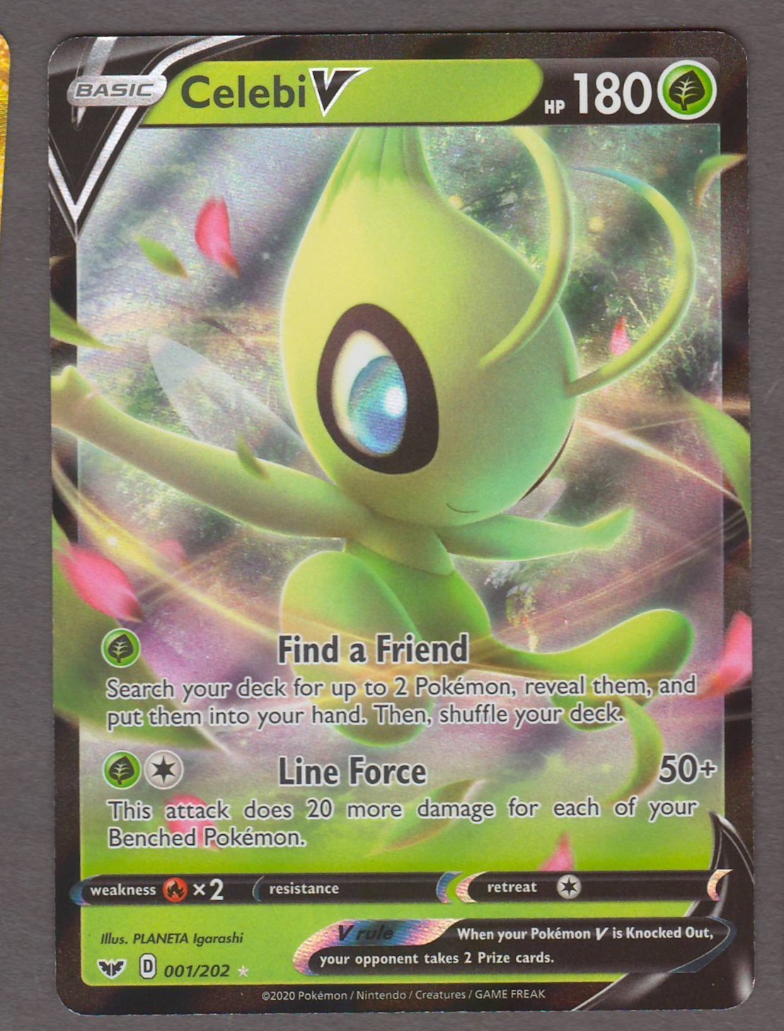 Celebi V 001/202 Sword & Shield Base Set Ultra Rare Holo Foil Pokemon Card NM