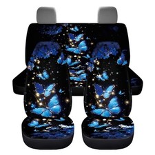 Print Car Seat Cover for Front Auto Seat Covers Blue Floral Butterfly