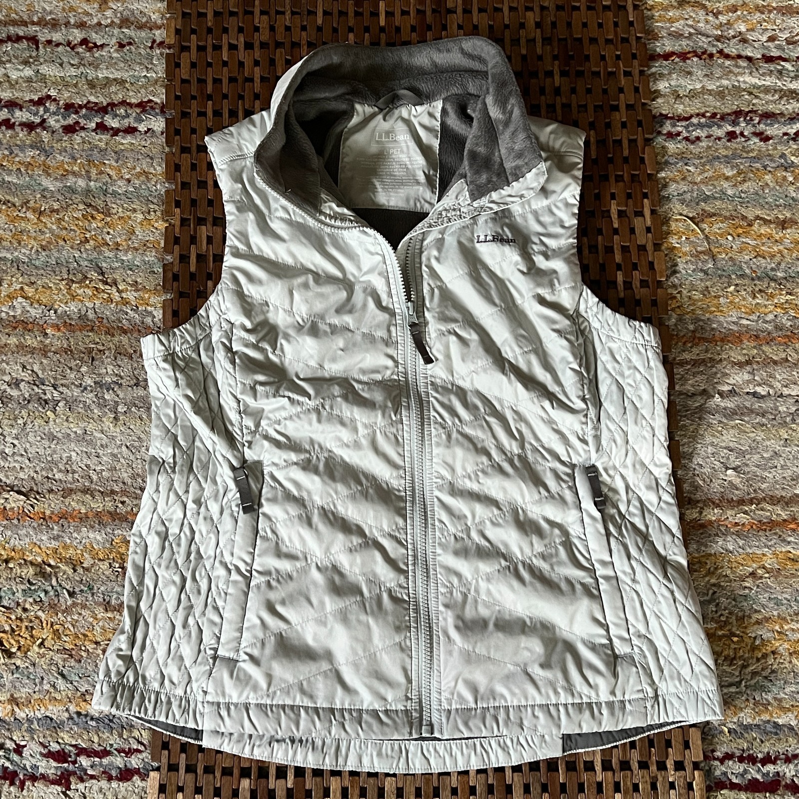 L.L. Bean Diamond Quilted Fleece Lined Puffer Vest White Women's Size Large L