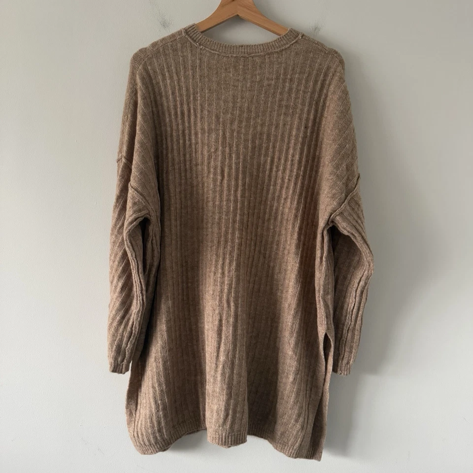 Intimately Free People Oversized Henley Sweater Size M Ribbed Beige Knit Comfy - Image 2 of 4