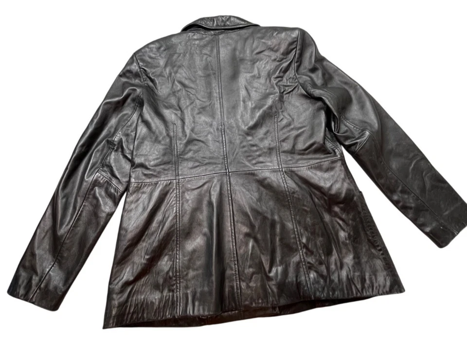 Chaqueta Blazer Kenneth Cole Reaction Cuero Hombre Mediana Negra Botón Frontal Abrigo Foto 2 de 4