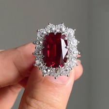 14k White Gold Finish 3.20 Ct Cushion Cut Red Ruby Halo Engagement Ring Women's