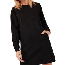 Pact Organic Cotton XS Courtside Sweatshirt Dress Black Long Sleeve Pockets