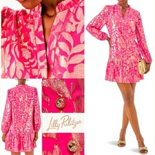 NWT $298 Lilly Pulitzer Evaline Silk Dress 12 Sun Shell Pink Floral Bloom Silk C