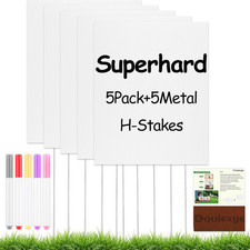 5 Pack White Plastic Yard Signs with Stakes, 17X12 Inch Blank Lawn Signs for Out