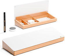 Glass Desktop Whiteboard with Wood Organizer Drawer Marker Eraser Included