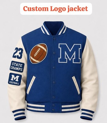 Letterman Handmade Custom Logo Varsity jacket with Genuine Leather Sleeves