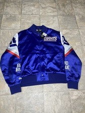 New York Giants Chalk Line Satin Bomber Jacket Mens Size Small Blue NFL Football