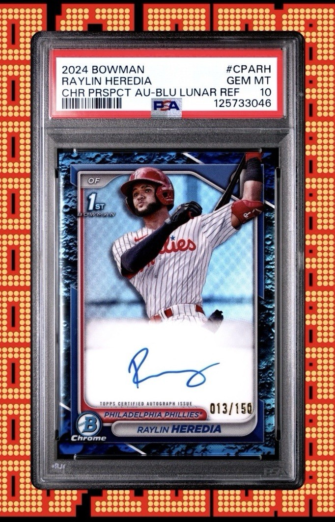 2024 Bowman Raylin Heredia 1st Chrome Auto Blue Lunar Refractor /150 PSA 10