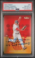 2004 Topps Finest Johnny Damon Gold Refractor #80 /50 '04 WS CHAMPS' Auto PSA 8