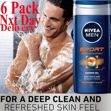 NIVEA MEN Sport Shower Gel (6 x 500ml) - Refreshing Body Wash Lime Scent 24 Hour 6.28 per litre