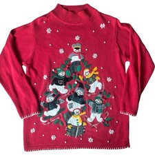 Vintage Snowman Christmas Sweater Red L
