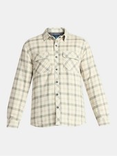 George Men's Plaid Flannel Button-Up Shirt Long Sleeve Gray Beige White