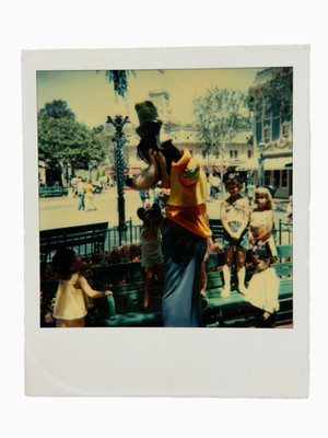 Vintage Polaroid Photo GOOFY w/ Kids Disneyland Amusement Park