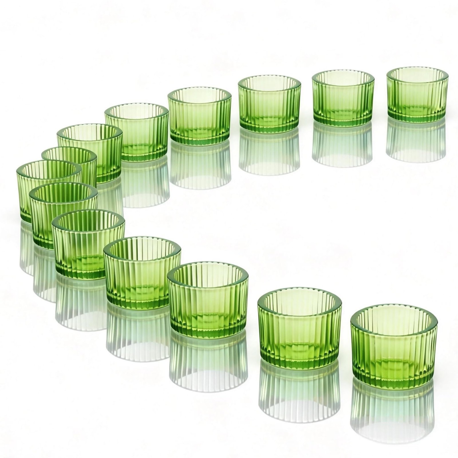 Photophores en verre vert lot de 12 pour deco de mariage champetre et table de fete