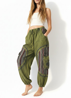 Boho Patchwork Harem Pants  Unisex Hippie Festival Trousers | Comfortable Cotton