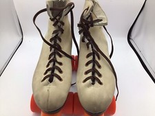 Vintage Riedell Roller Skates Tan All Leather Sz 8 Sure Grip