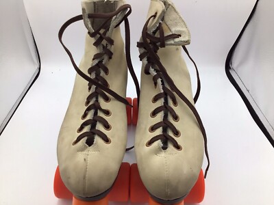Vintage Riedell Roller Skates Tan All Leather  Sz 8 Sure Grip