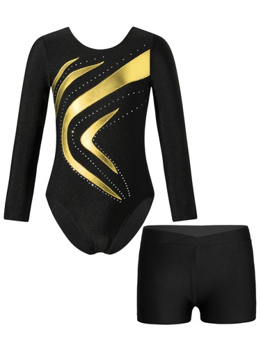 Kids Girls Gymnastics Leotards & Athletic Shorts Ballet Dance Outfit Competition - Picture 32 of 48