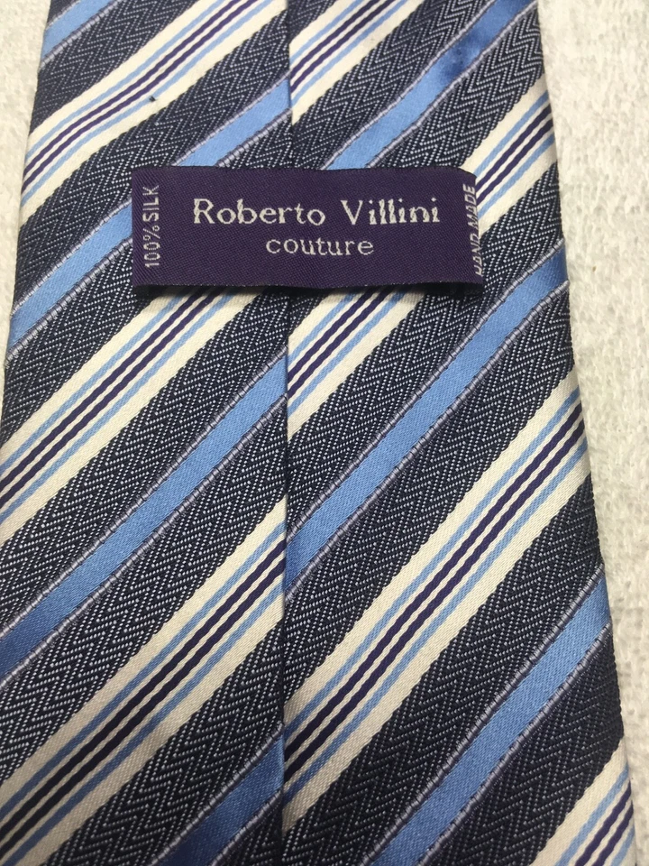 ROBERTO VILLINI CORBATA HOMBRE AZUL ORO GRIS BORGOÑA RAYAS 3,75 X 61 Foto 4 de 4