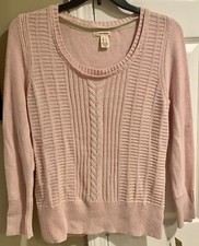 NWT Women  s DKNY Jeans Pink Scoop Neck Sweater Cable Knit