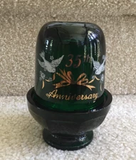 Viking Dark Green Art Glass 35th Anniversary Fairy Lamp with Sticker FREE SHIP