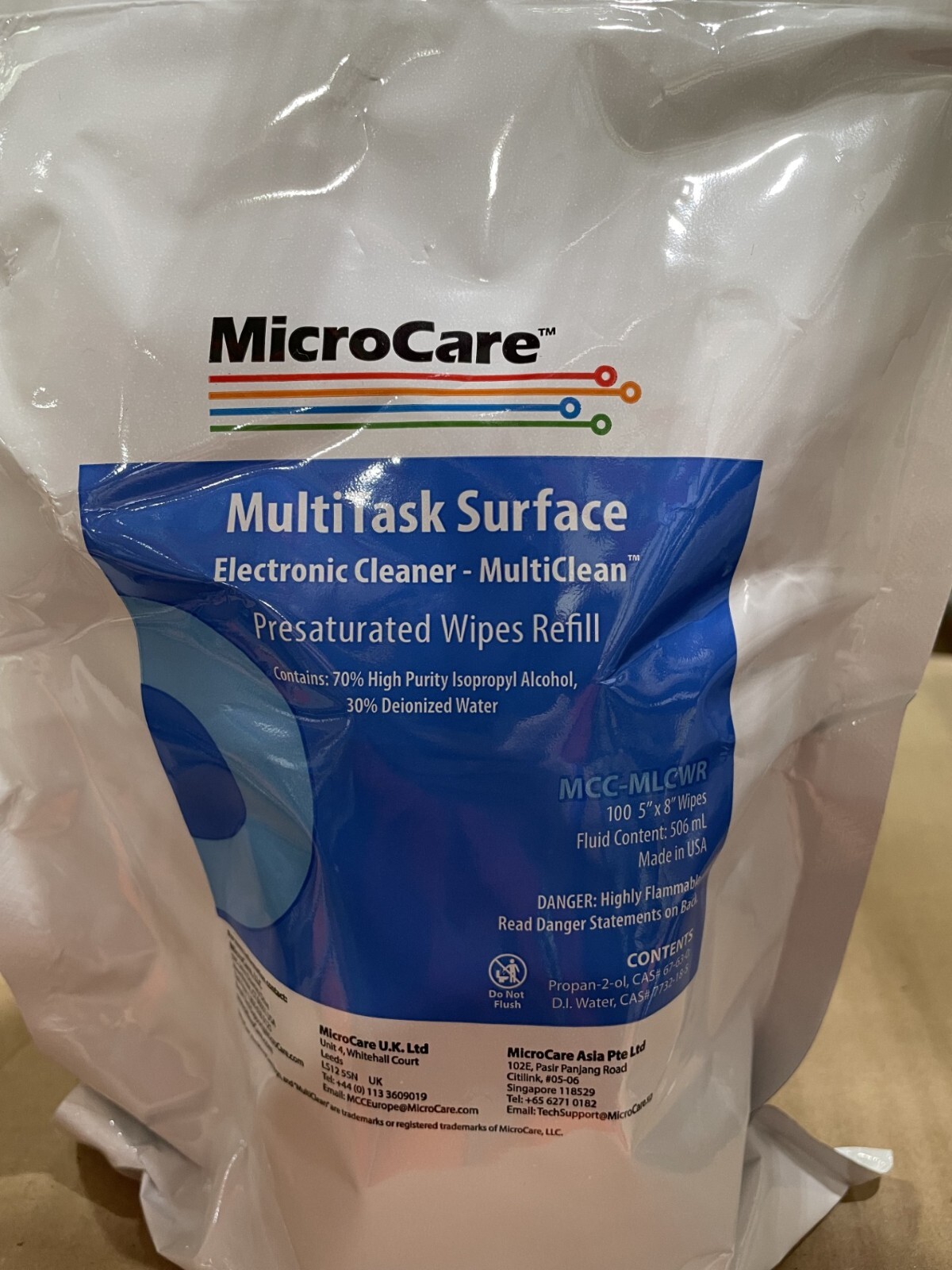 MicroCare MCC-MLCWR Pre-Saturated Multi-Task Surface Electronics Wipes, 100/Pack