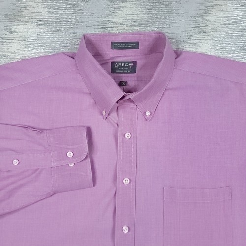 Arrow Wrinkle Free Button-Up Long Sleeve Dress Shirt Pink Red Size 18-34/35