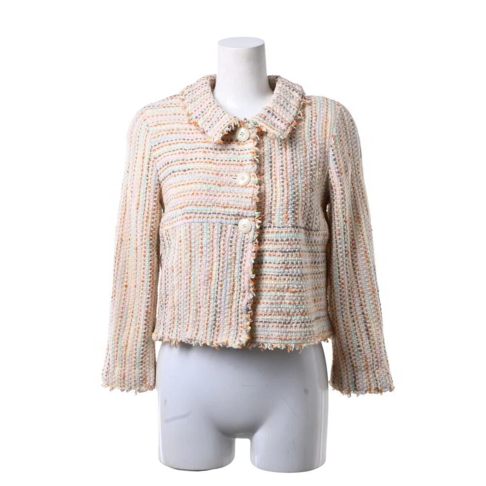 Giacca CHANEL 00C lana cotone tweed taglia 38 beige fodera seta donna