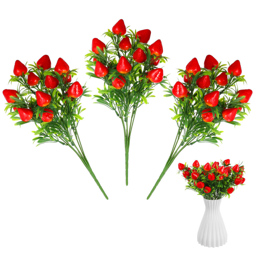 3Pcs Party Decor Desktop Strawberry Branch Models Home Decor Room Desktop