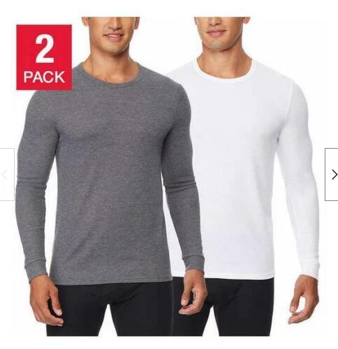32 DEGREES HEAT MENS LONG SLEEVE BASE LAYER TOP 2 PACK CREWNECK(GREY/WHITE,M)
