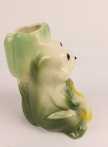 Vintage Ceramic Green Frog Playing Banjo Vase Planter Flower Vase Whimsical - Picture 4 of 7