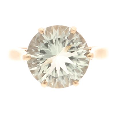 Solitärring 9 Karat Gelbgold grüner Quarz (Größe O) 12 mm Durchmesser