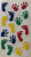 BABY PRINTS/PRIMARY Stickers 16pc 2.5"x4.5"Baby  Feet  Newborn  Infant  Kid  Hands