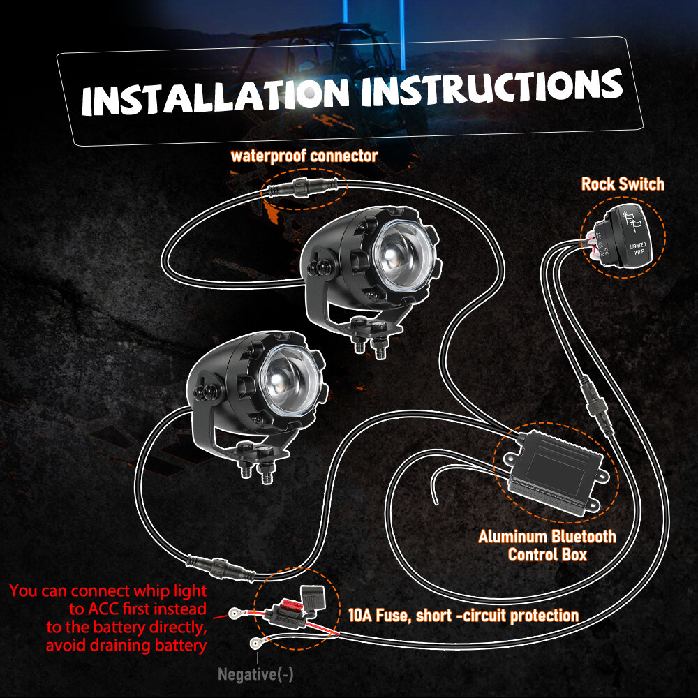 2X UTV Laser RGB LED Whip Light Whipless Antenna Remote For Polaris RZR 1000 XP