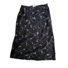 AGB Byer California XL Women's Floral Midi Skirt Black Pink Lined New-------3916