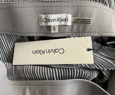 NWT Calvin Klein Pleated Silver Metallic Midi Skirt Size L