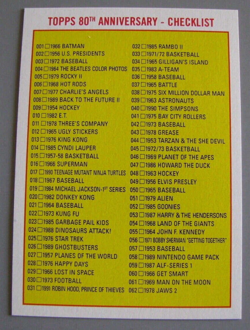 2018 Topps 80th Anniversary Wrapper Art  Checklist