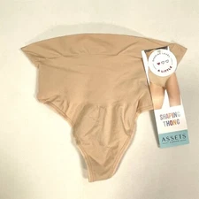 ASSETS by SPANX Shaping Thong Womens Medium Light Compression Stretch Beige