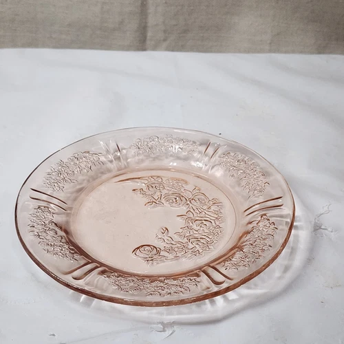Vintage FEDERAL Pink Glass Sharon Cabbage Rose Depression 6 " Bread / Sherbert